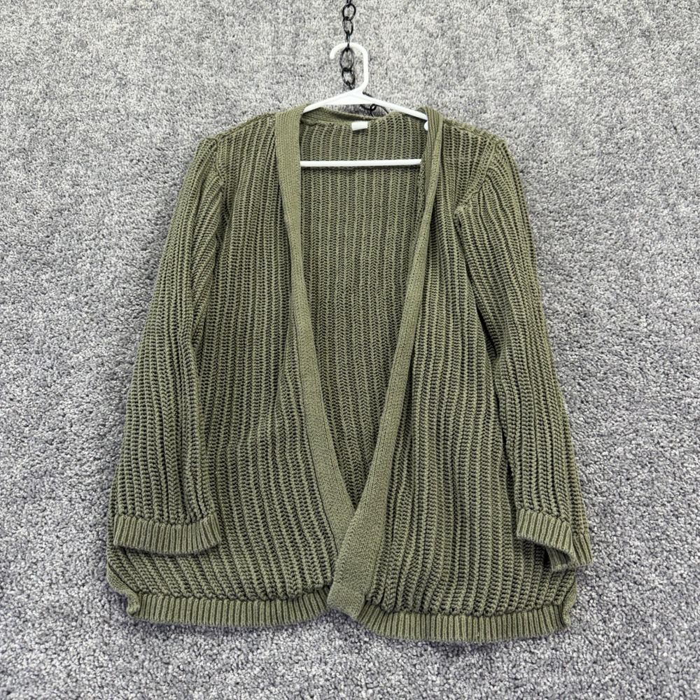 Old Navy Cardigan Womens Large Green Open Front Shaker Stitch Long Sleeve Cotton